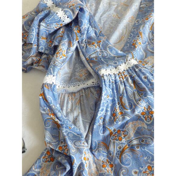 Bohemian Mini Babydoll Dress Flutter Sleeve Womens‎ Size Small Flowy Hippie Chic - Picture 9 of 9